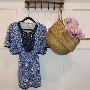 Cabana Life Blue Crochet Print Dress Cover Up
